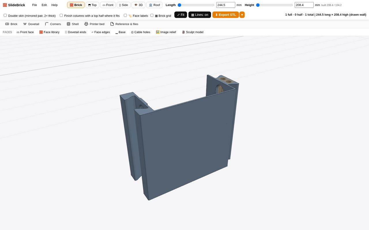 A single SlideBrick brick with sliding dovetail ends