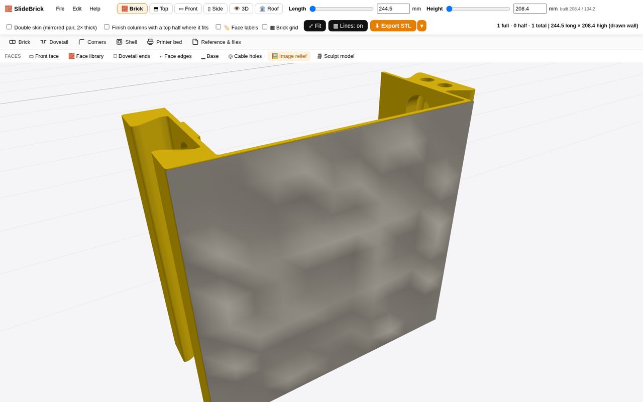 SlideBrick brick with an imported image raised as relief on its face